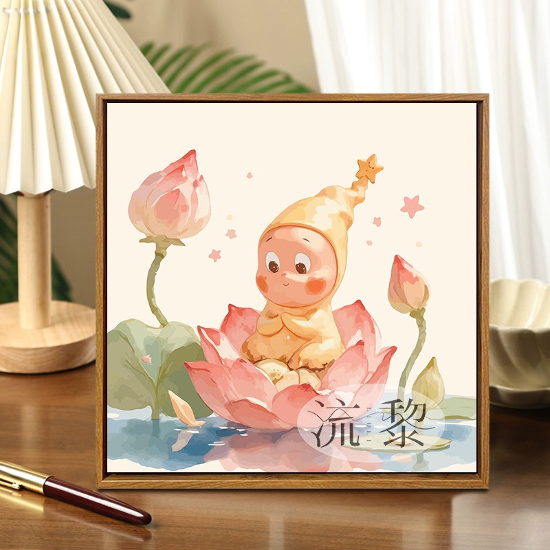 新中式荷花拉布布星星人卡通DIY数字油画手工绘填充涂色装饰挂画图片
