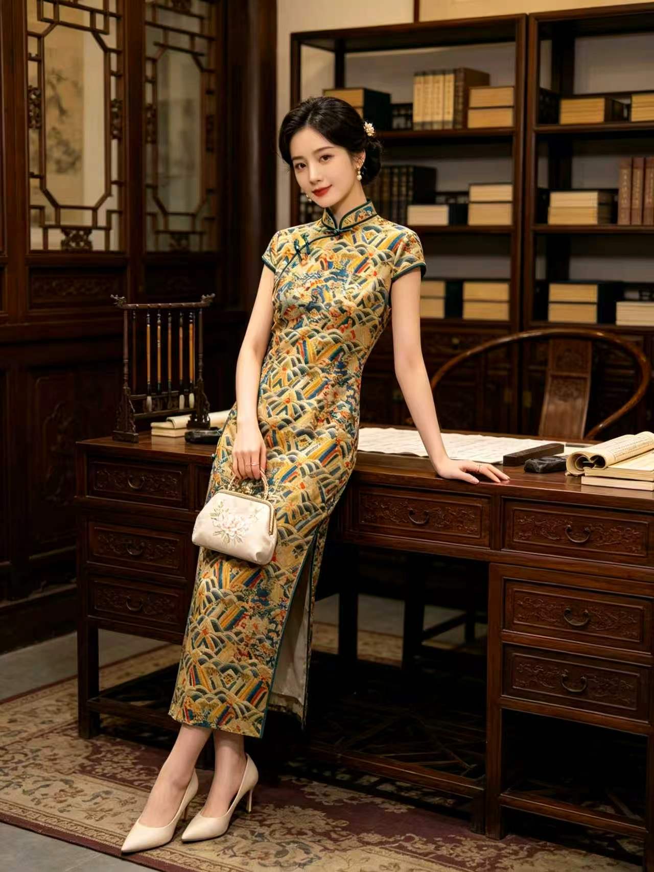 2026七彩江崖中国风显瘦高贵气质高端旗袍新中式中式女款大码新款