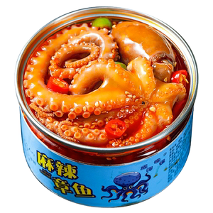 麻辣八爪鱼爆头章鱼即食熟食罐装鱿鱼鲍鱼扇贝虾尾网红小吃大爆头