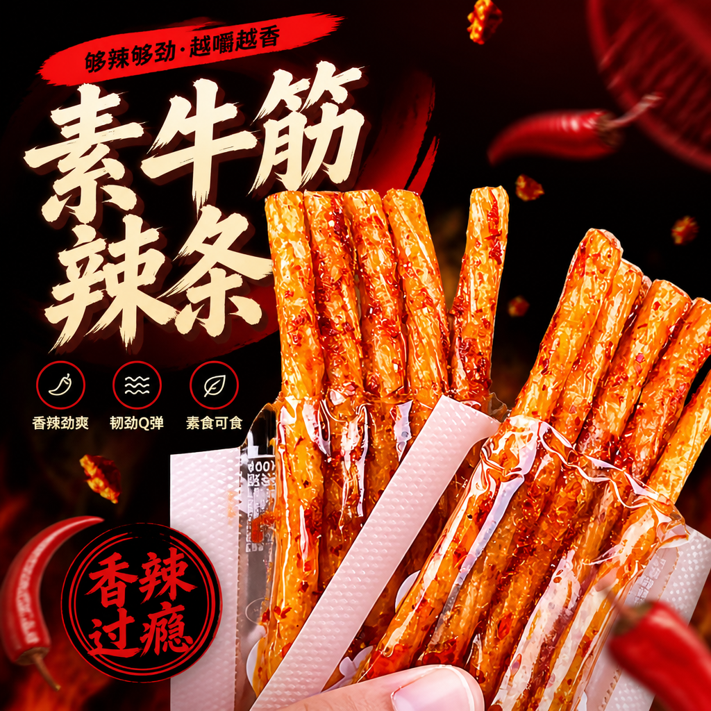 牛筋辣条怀旧休闲面筋素牛筋休闲零食解馋小吃批发麻辣辣条豆筋