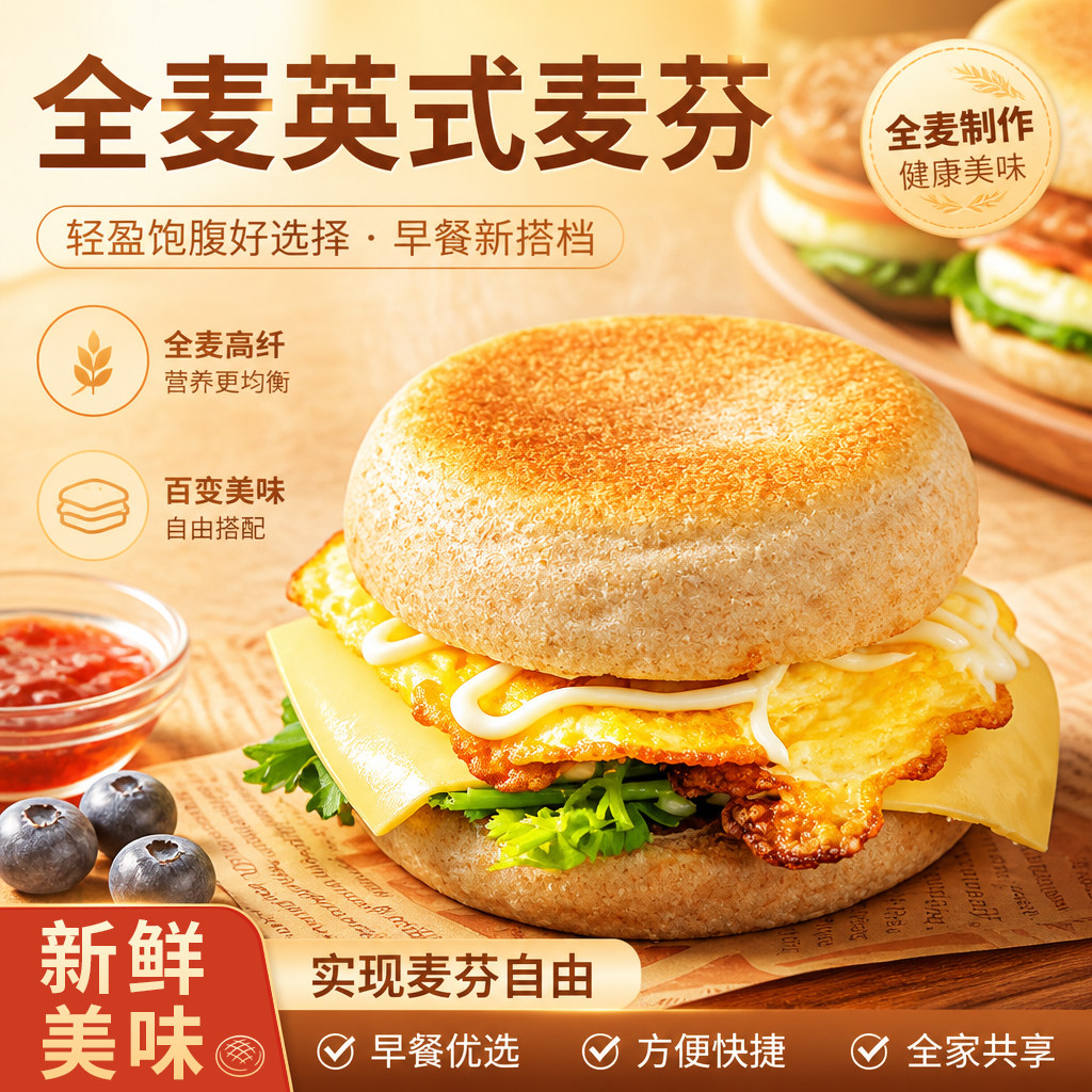 全麦麦芬粗粮早餐面包代餐饱腹轻食健康欧包多规格整箱可选