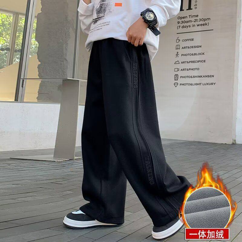 男童运动阔腿裤秋冬款儿童宽松加绒休闲裤中大男孩直筒加厚卫裤潮