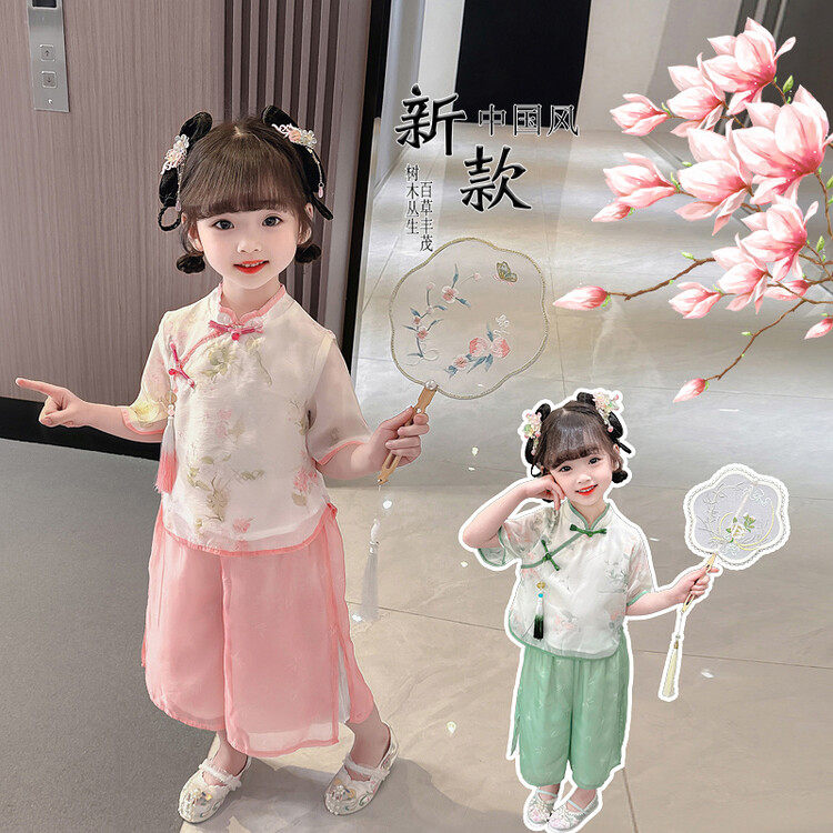 【夏季爆款】童中国风小孩套装复古儿童春夏连衣裙演出服古装