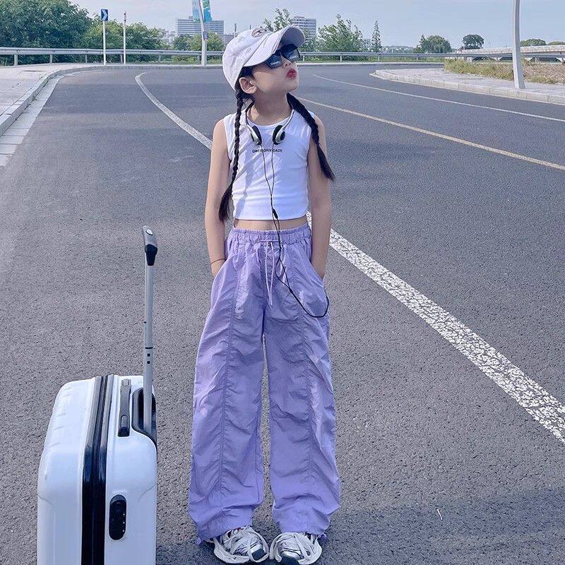 女童韩范工装裤2025新款儿童装夏季街舞爵士中大童米白色裤子穿搭