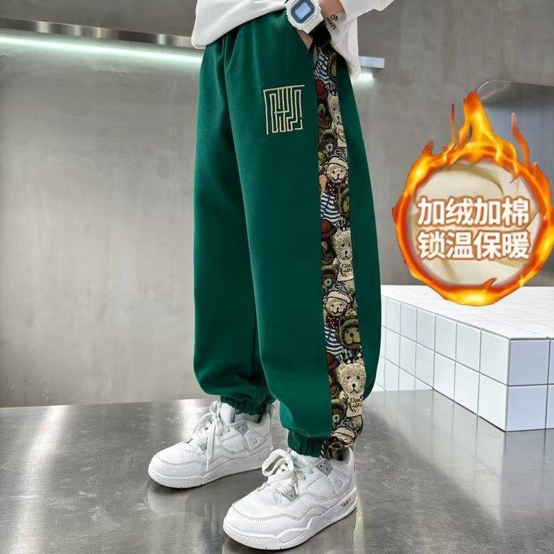 儿童装男童一体加绒裤子秋冬款2025新款中大童冬季加厚冬装运动裤