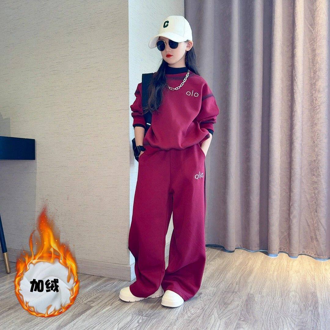 女童套装秋冬圆领中大童装儿童红色新年服卫衣洋气两件套潮