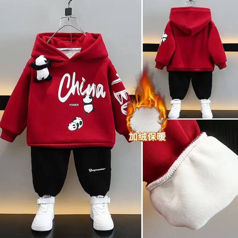 童装男童加绒套装2026新款儿童宝宝卡通卫衣秋冬装炸街贝贝绒加厚