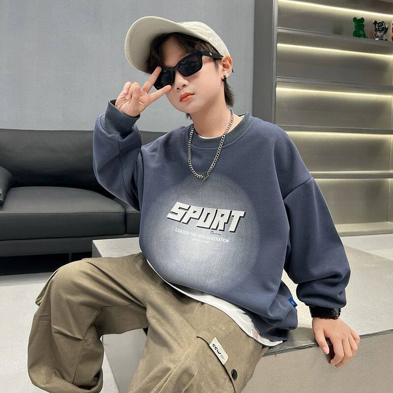 中大童春秋款宽松休闲圆领卫衣男童潮牌洋气设计感长袖上衣