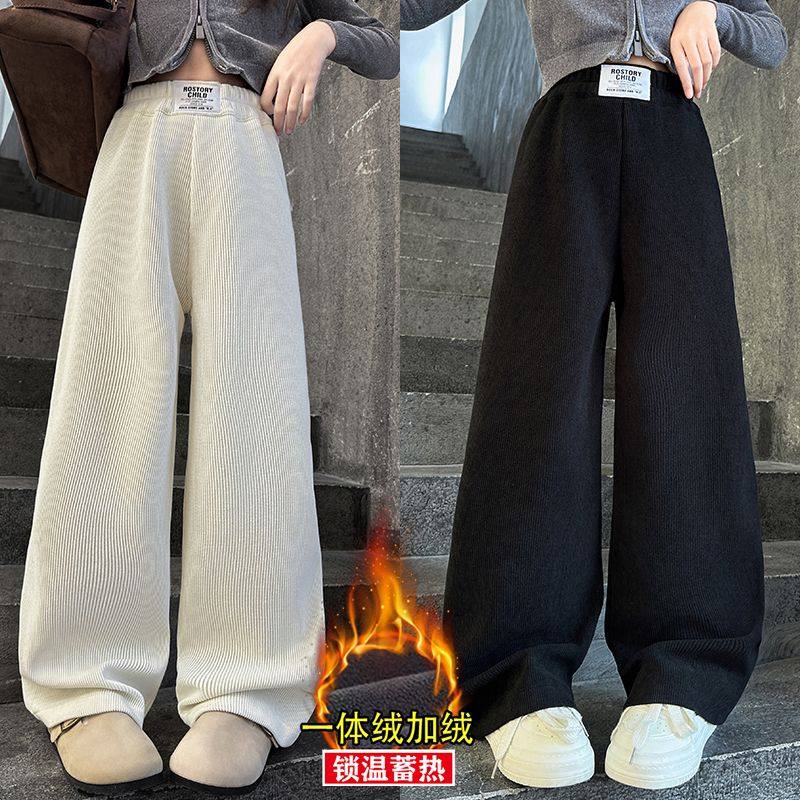 女童阔腿裤子秋冬季2025新款宽松直筒灯芯绒运动裤加绒冬季卫裤女