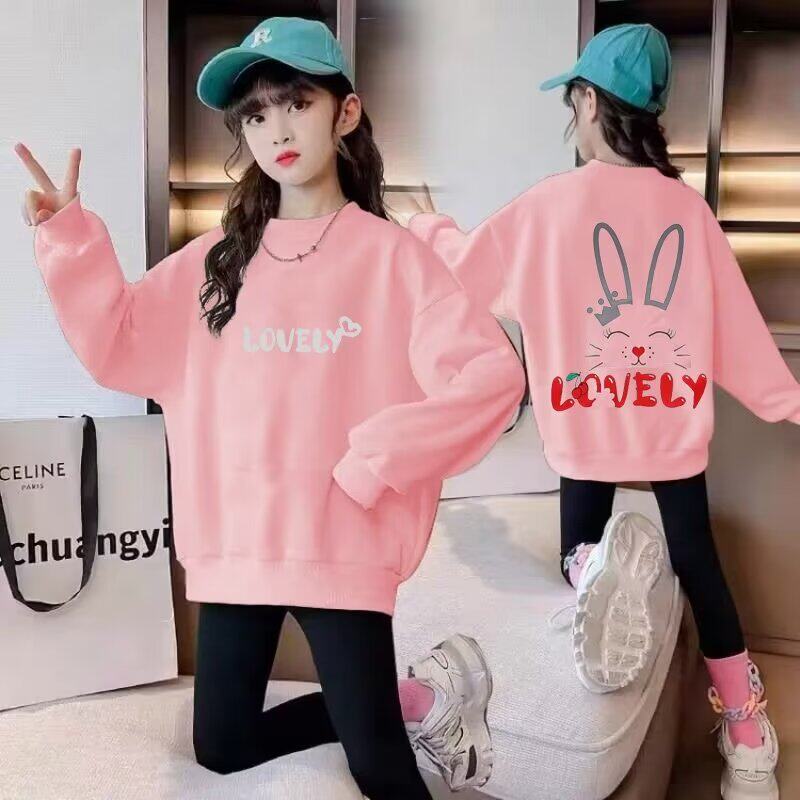 女童卫衣春秋冬加绒加厚无帽上衣儿童中大童衣服女孩炸街洋气童装