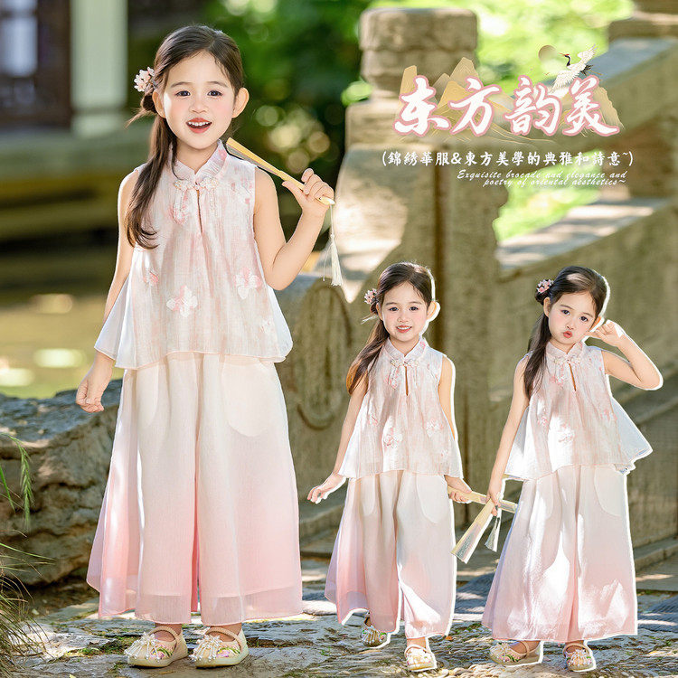 2026新款夏季女童粉色汉服古风优雅儿童出游拍照礼服裙
