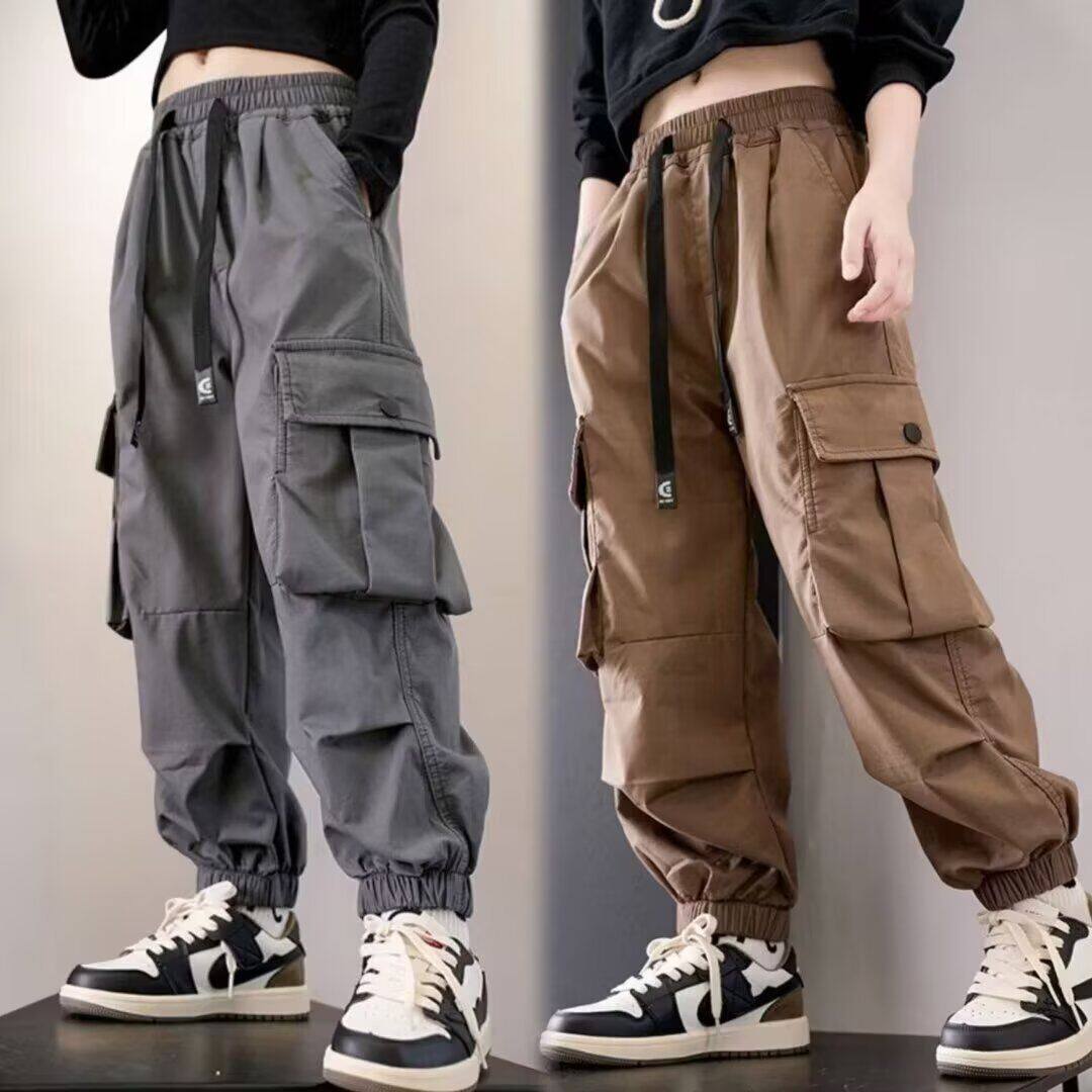 童装男童休闲工装裤春秋季卡其色裤子儿童春装潮牌大男孩运动卫裤