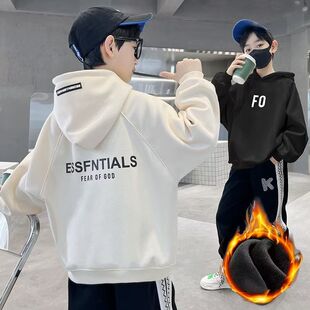 男童秋冬季加厚连帽卫衣2025新款炸街潮酷加绒保暖上衣中大儿童装