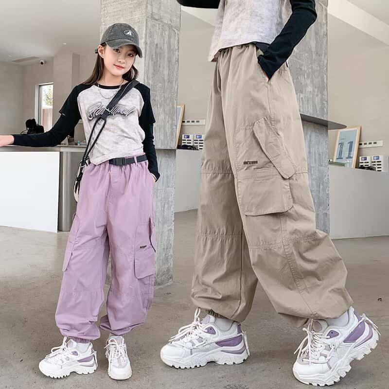 女童春秋工装裤中大童时髦宽松裤子2026新款儿童秋季洋气休闲长裤