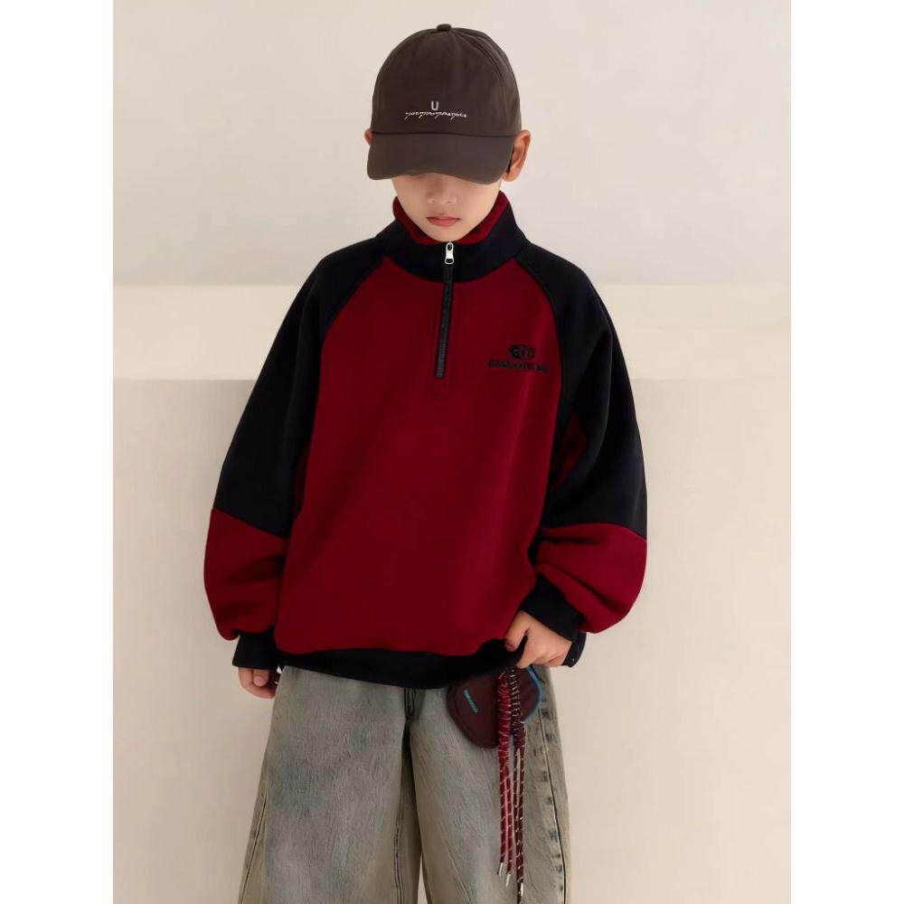 男童红色卫衣秋冬季加绒加厚中大童装冬装喜庆拜年服装2025新款潮