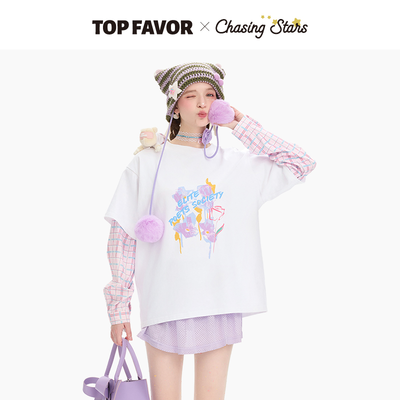 TOP FAVOR【浪漫初吻】左航同款 25春季新款上衣T恤长袖衣服短袖