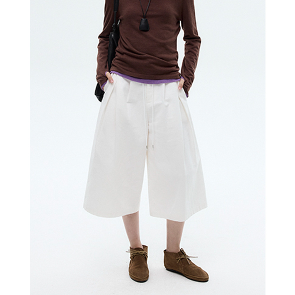 EVERTRUE 棉麻系带七分裤女秋季新款韩版宽松阔腿休闲裤子 63985