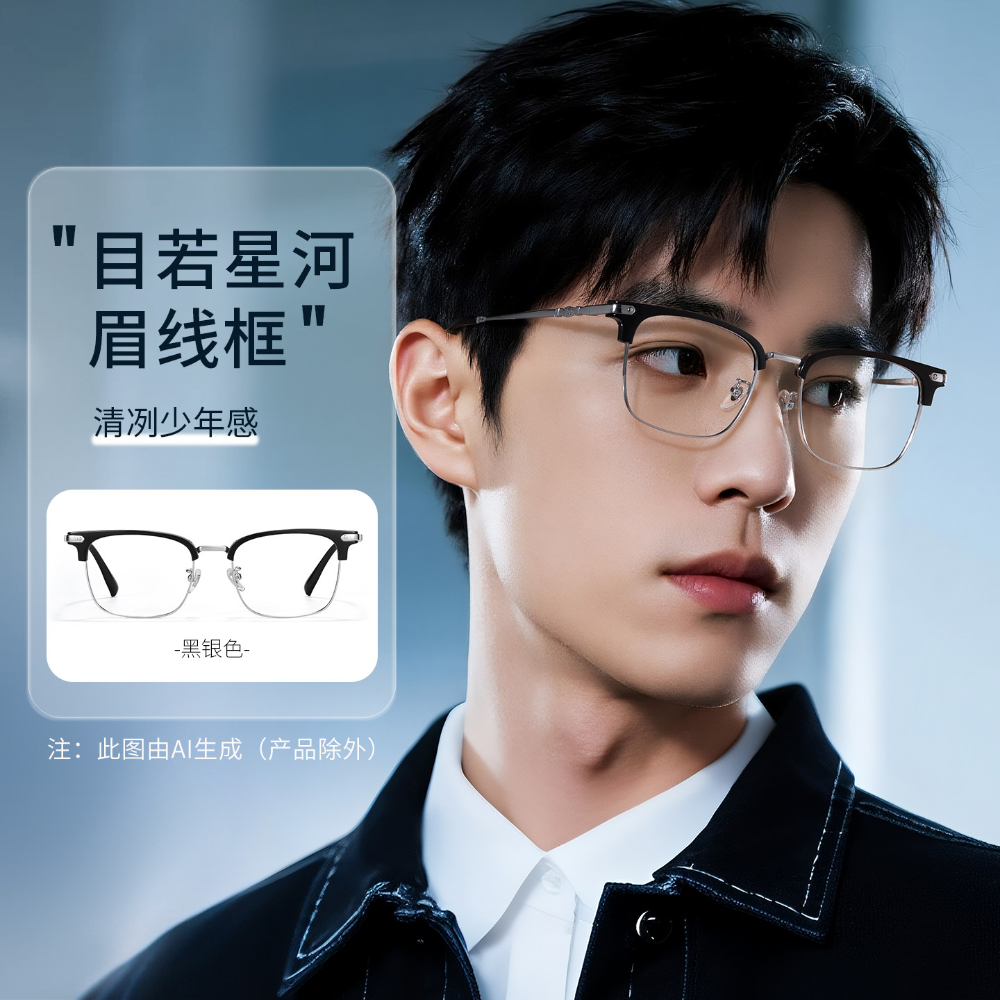 目戏近视眼镜可配度数可选防蓝光半框配眼镜框镜架男眉框71009