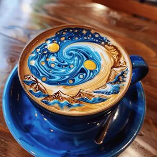 梵高的星空咖啡糯米纸可食用烘培糖纸免手绘图案烘焙diy奶茶点缀