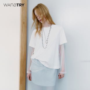 百搭时髦休闲短袖 新品 女 try设计感纽结含胸针T恤2026春季 wana