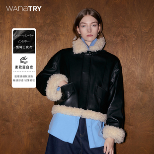 wana 限定韩系气质保暖外套女 try超轻90绒白鸭绒软蛋白皮夹克冬季