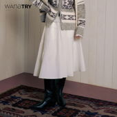 wana try设计感抽绳A摆中长裙25秋冬新品 白色韩系简约百搭半裙女