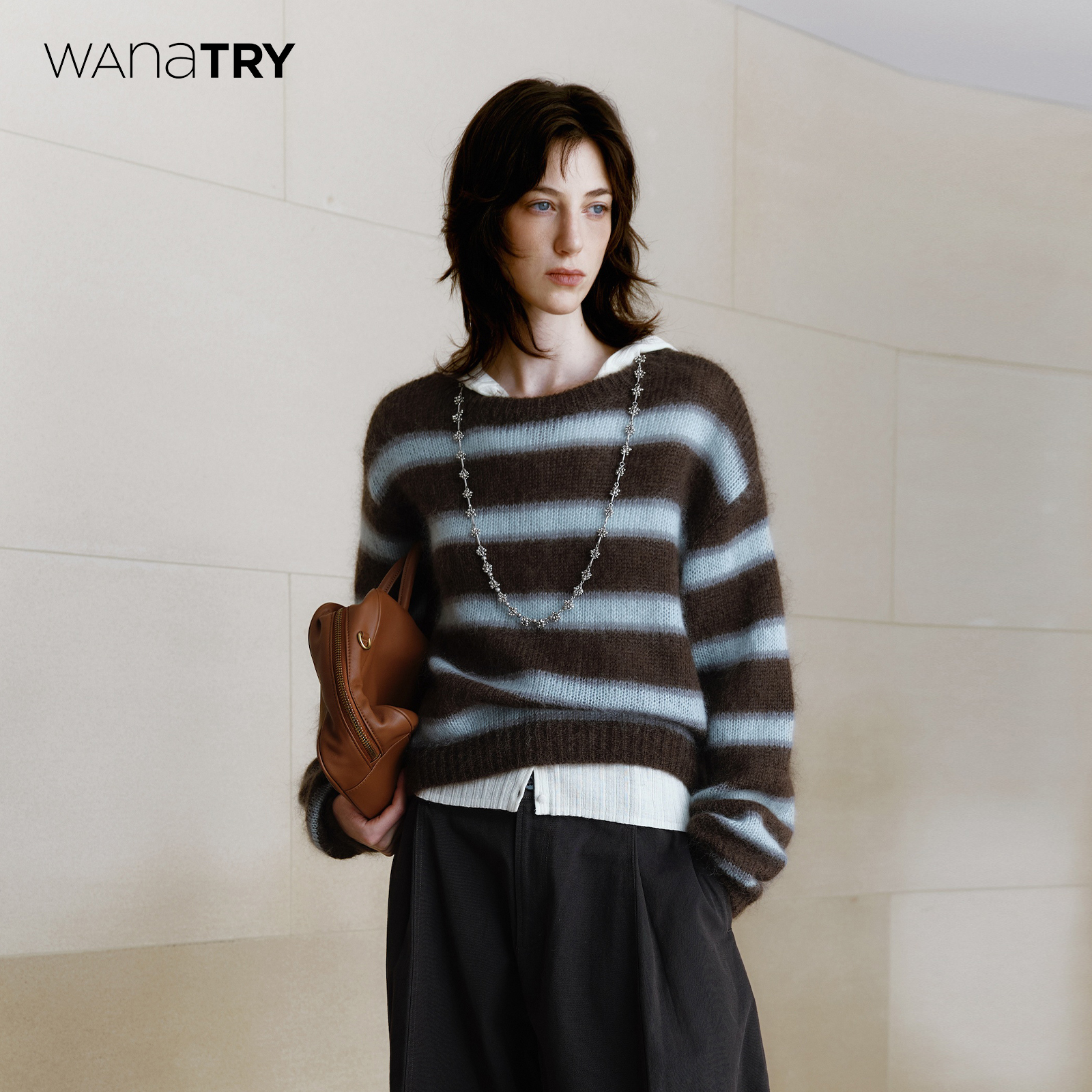 wanatry超细马海毛韩系条纹毛衣