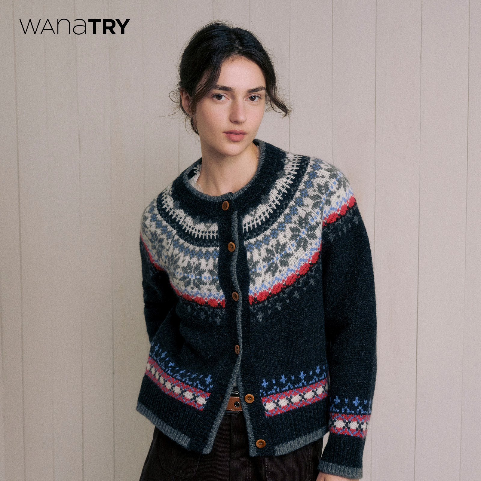 wanatry100%羊毛费尔岛针织开衫
