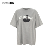 明星同款 wana try纯棉植绒樱桃短袖 T恤25夏新品 灰色简约上衣