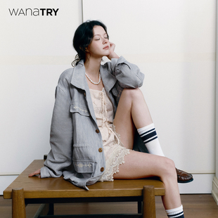 高级质感休闲上衣女 新品 wana try亚麻刺绣巴恩风抽绳外套2026春季