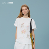 wana 休闲百搭宽松显瘦上衣女 新款 try纯棉趣味印花短袖 T恤夏季