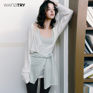 新品 2026春季 奶白百搭上衣女 try天丝亚麻正反两穿针织长袖 wana