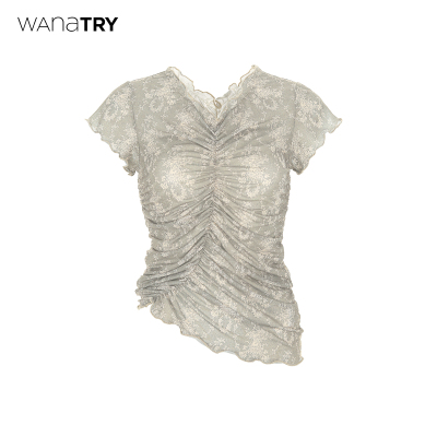wanatry印花装饰松紧线打底衫女