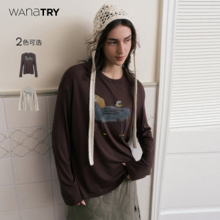 新品 T恤2025秋季 复古时髦上衣女 try小马印花手工钉珠长袖 wana