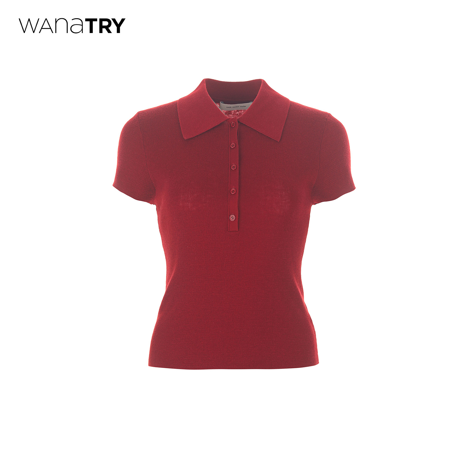 wanatry红色绵羊毛polo针织衫女