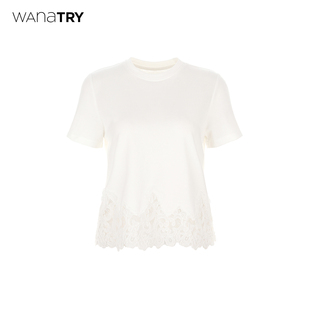 薄背显瘦百搭短袖 新品 女 try不规则蕾丝拼接T恤2026春季 wana