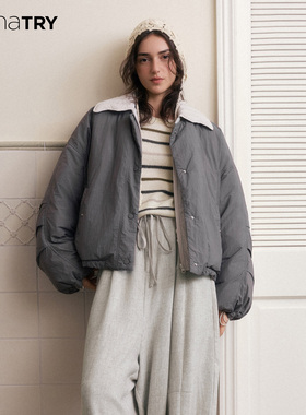 wana try超轻90绒白鸭绒正反两穿短款羽绒服25新品灰色休闲外套女