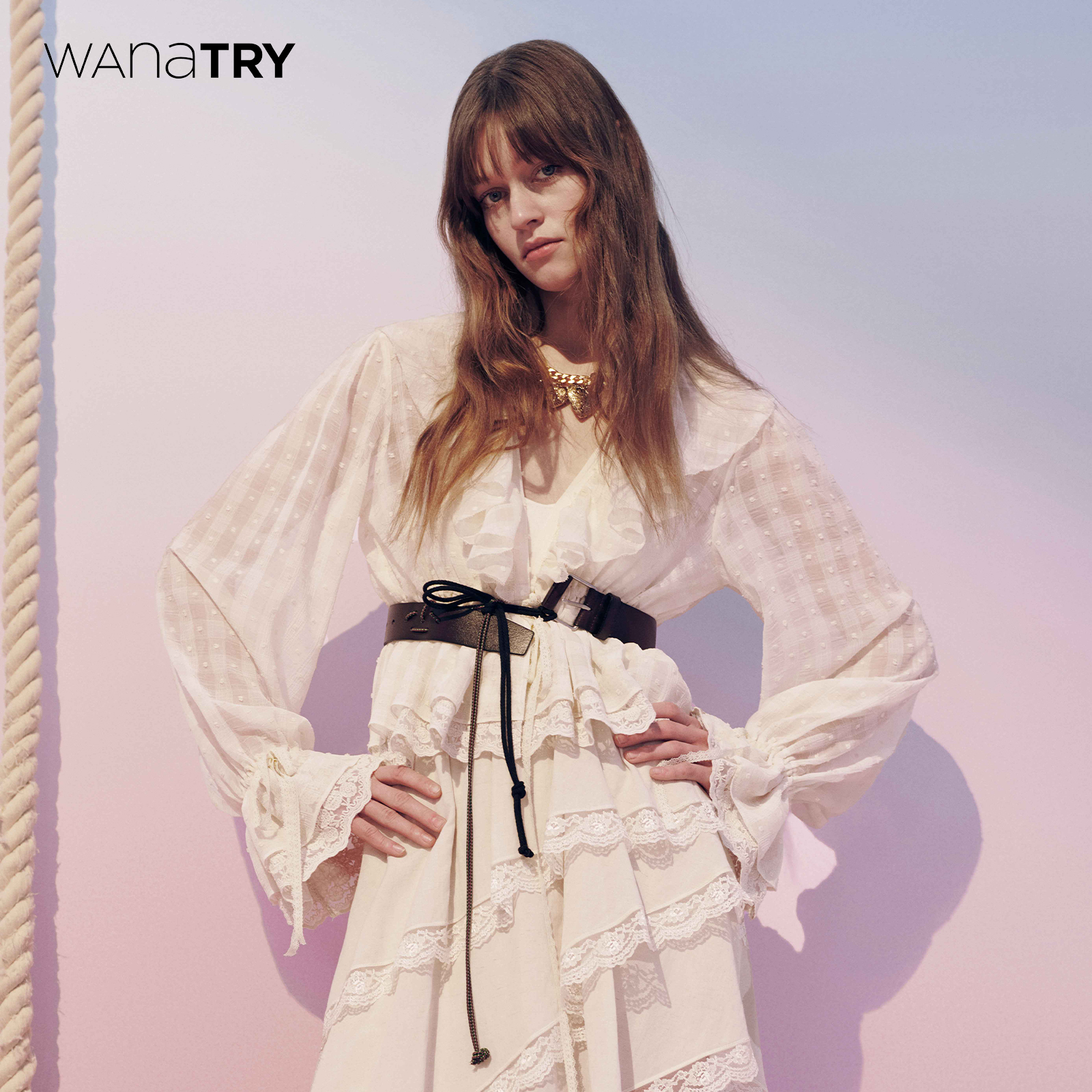 wanatry杏色蕾丝翻领宫廷风上衣