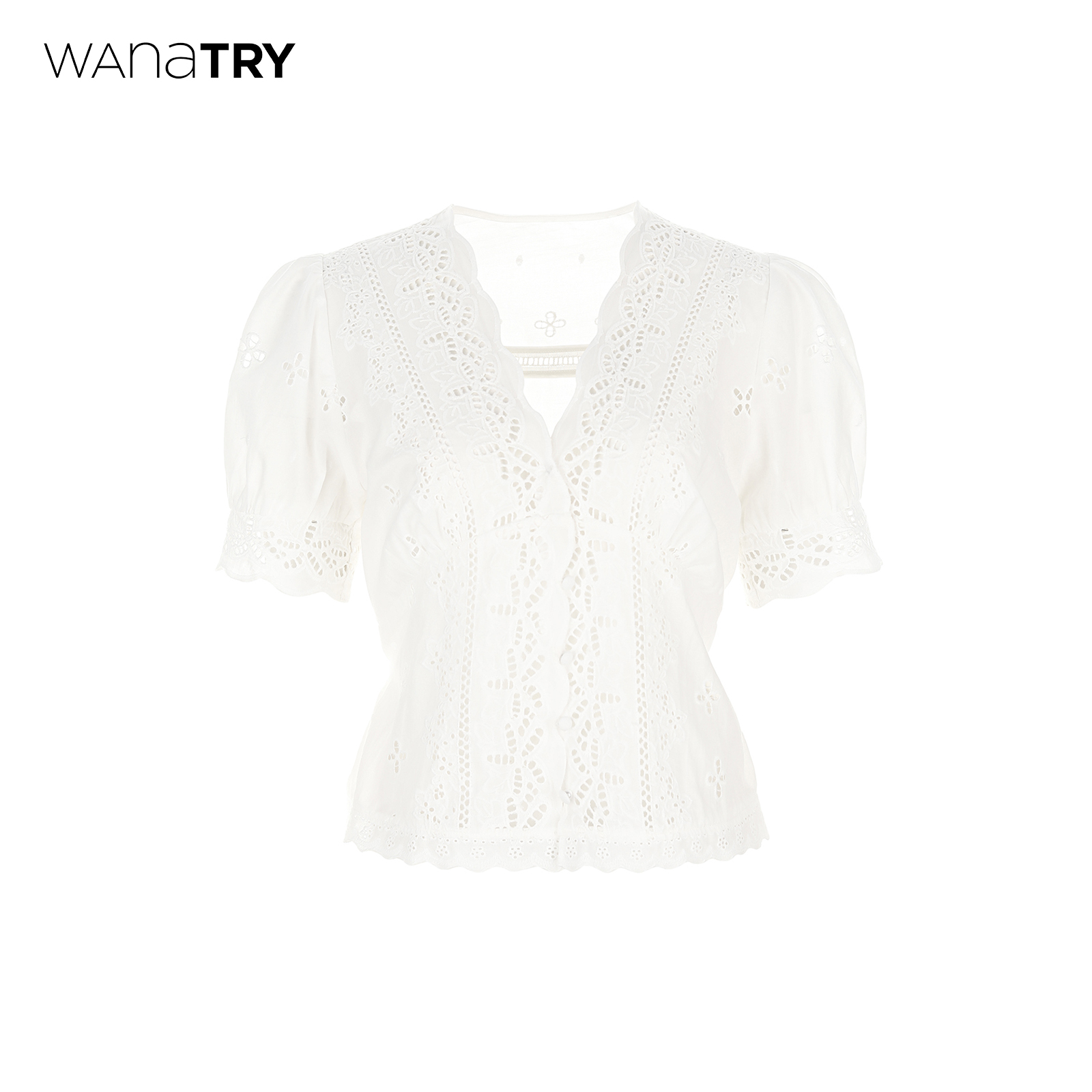 wanatry纯棉法式绣花收腰短袖女