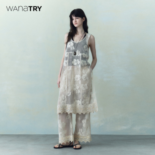 新杏色休闲时髦感连衣裙女 连衣裙2026春季 wana try编织感镂空无袖