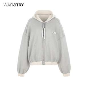 灰色休闲百搭外套女 新品 wana try双面穿重磅廓形连帽卫衣2025秋季