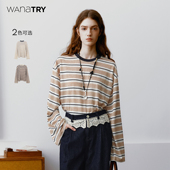 T恤2025夏新品 时髦百搭上衣女 try条纹宽袖 长袖 明星同款 wana