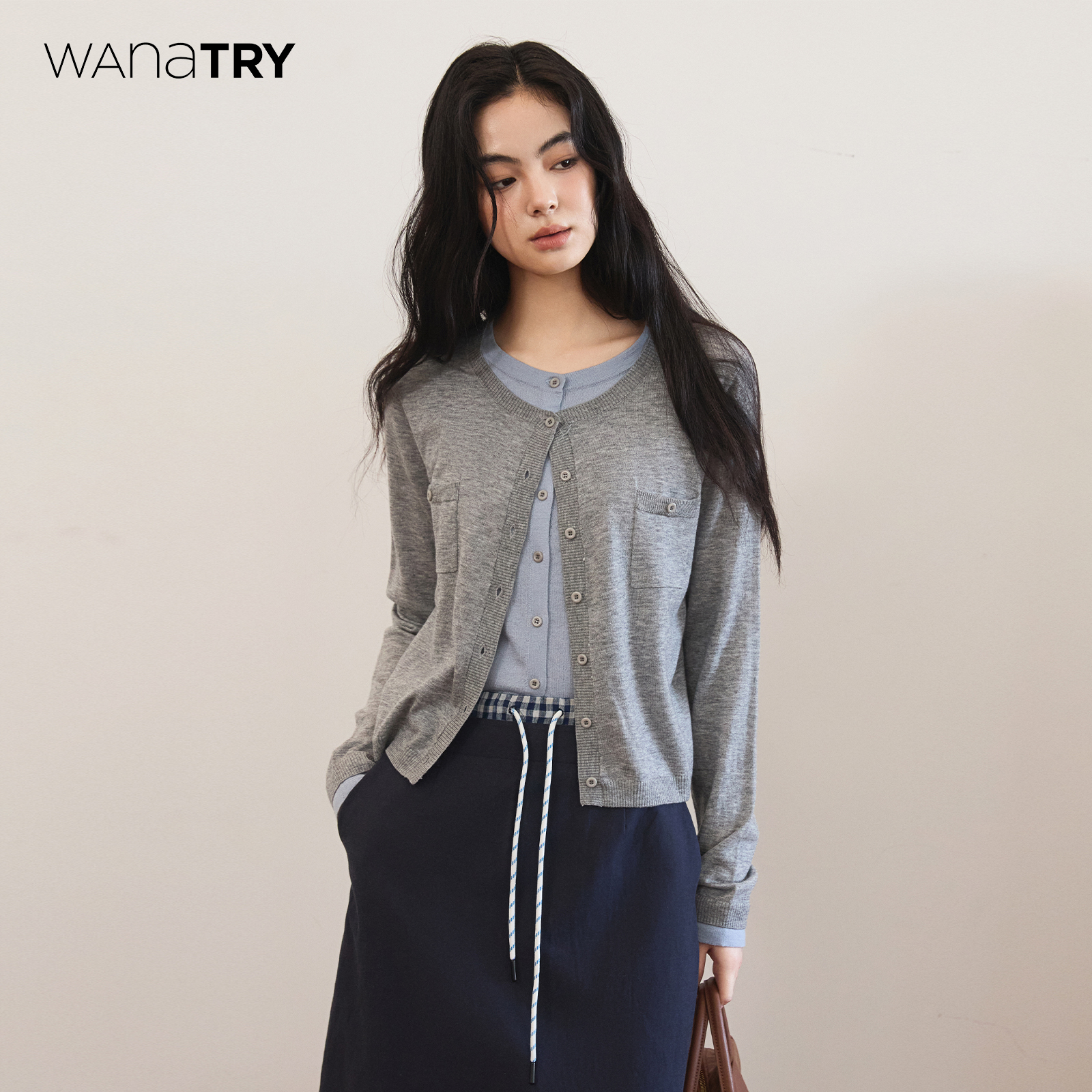 wanatry羊毛韩版假两件针织衫女