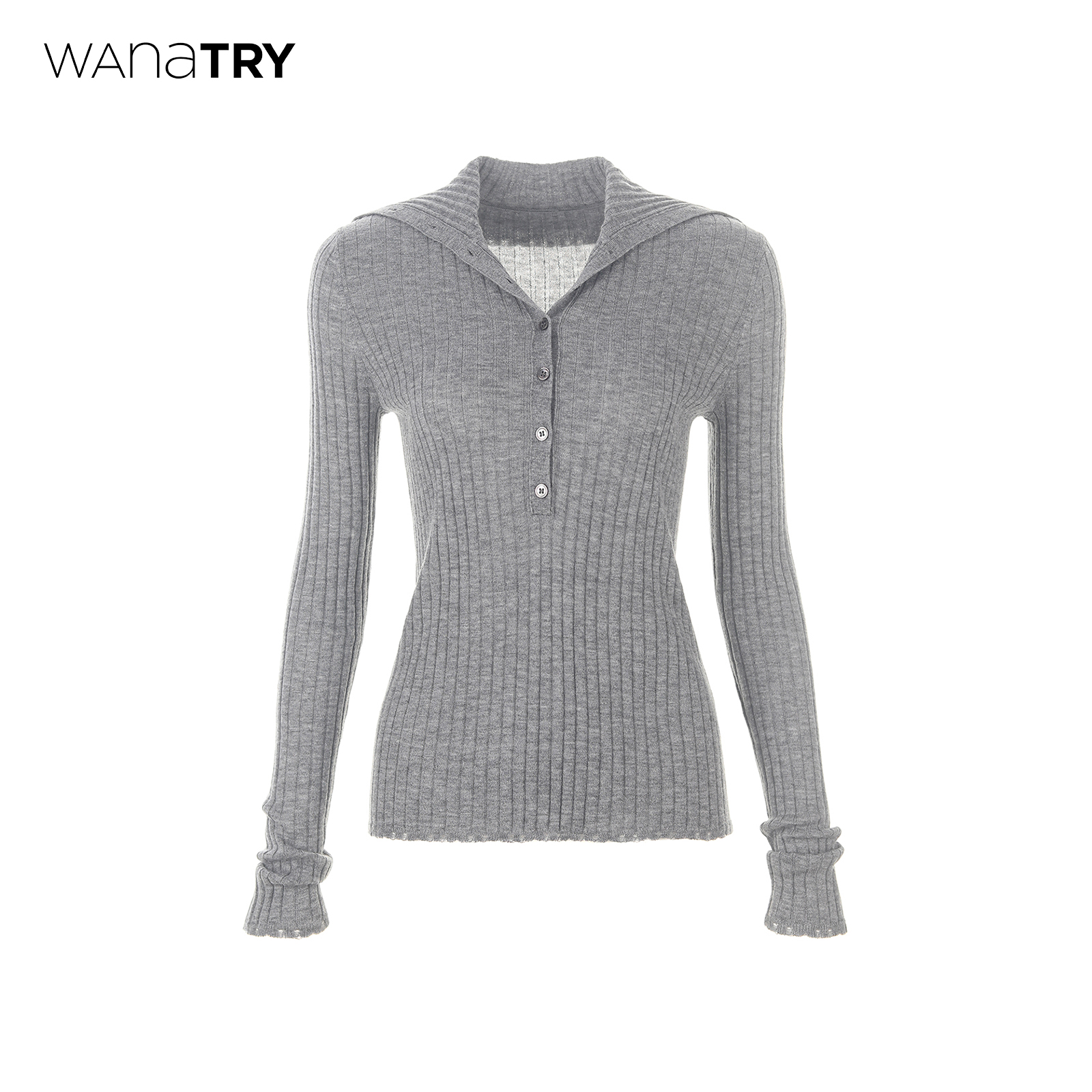 wanatry羊绒羊毛半开襟针织衫女