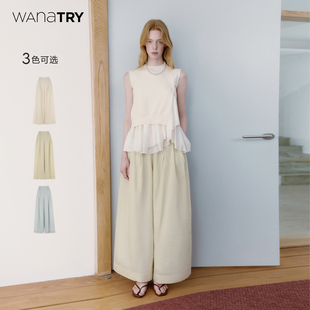 百搭气质休闲裤 春夏新品 女 try慵懒风肌理感含内衬阔腿裤 wana