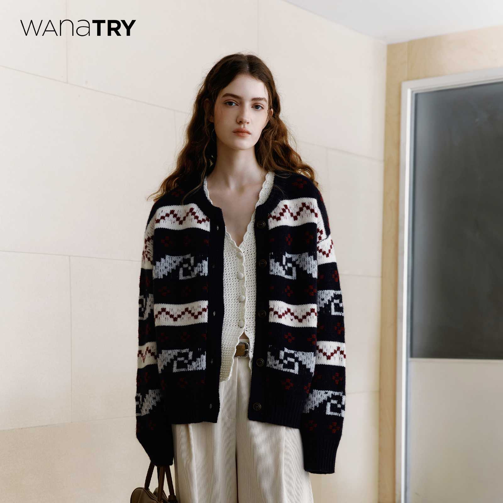 wanatry100%羊毛厚实针织外套女