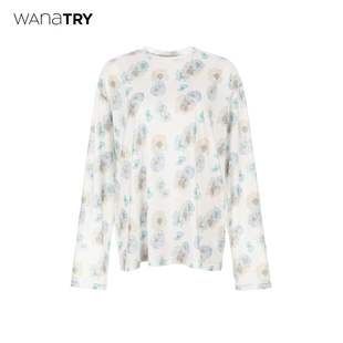白色百搭休闲长袖 wana 新品 2026春季 T恤女 try山茶花透感打底长袖