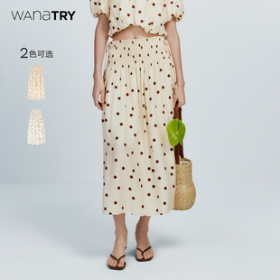 新品 长裙2026春季 休闲简约半裙女 try波点腰部松紧度假感法式 wana