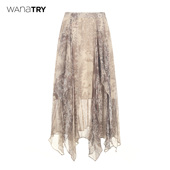 时髦气质半裙女 新品 wana try植物纹印花不规则飘逸感长裙2025秋季