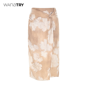 咖色休闲百搭半裙女 新品 wana try气质扭结铜氨丝中长裙2025夏季